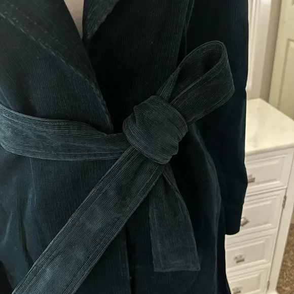 NWT! Theory | Cinched Belted Oslo Corduroy Trench Coat In Green | Size: Petite - Picture 5 of 11